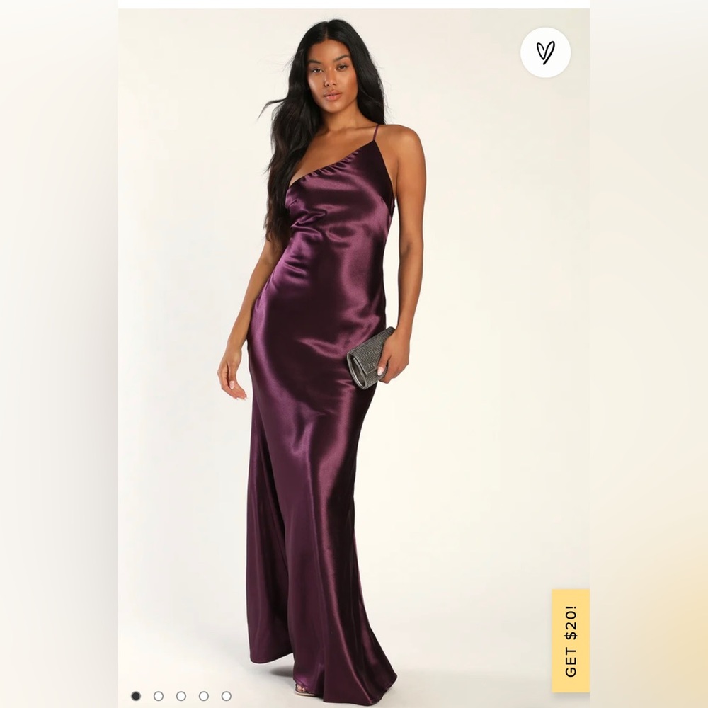 Satin purple one shoulder gown